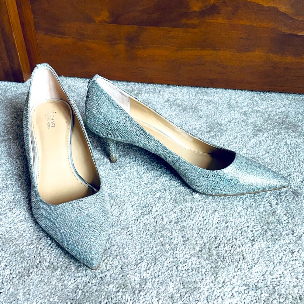 Michael Kors MK Flex kitten heel silver glitter